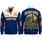 Patience Leaves No Tracks personalized hunting sports sweatshirt in Navy, front and back with flat printed artwork