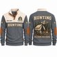 Good Stories. Early Mornings. personalized hunting sports sweatshirt in Grey, front and back with flat printed artwork