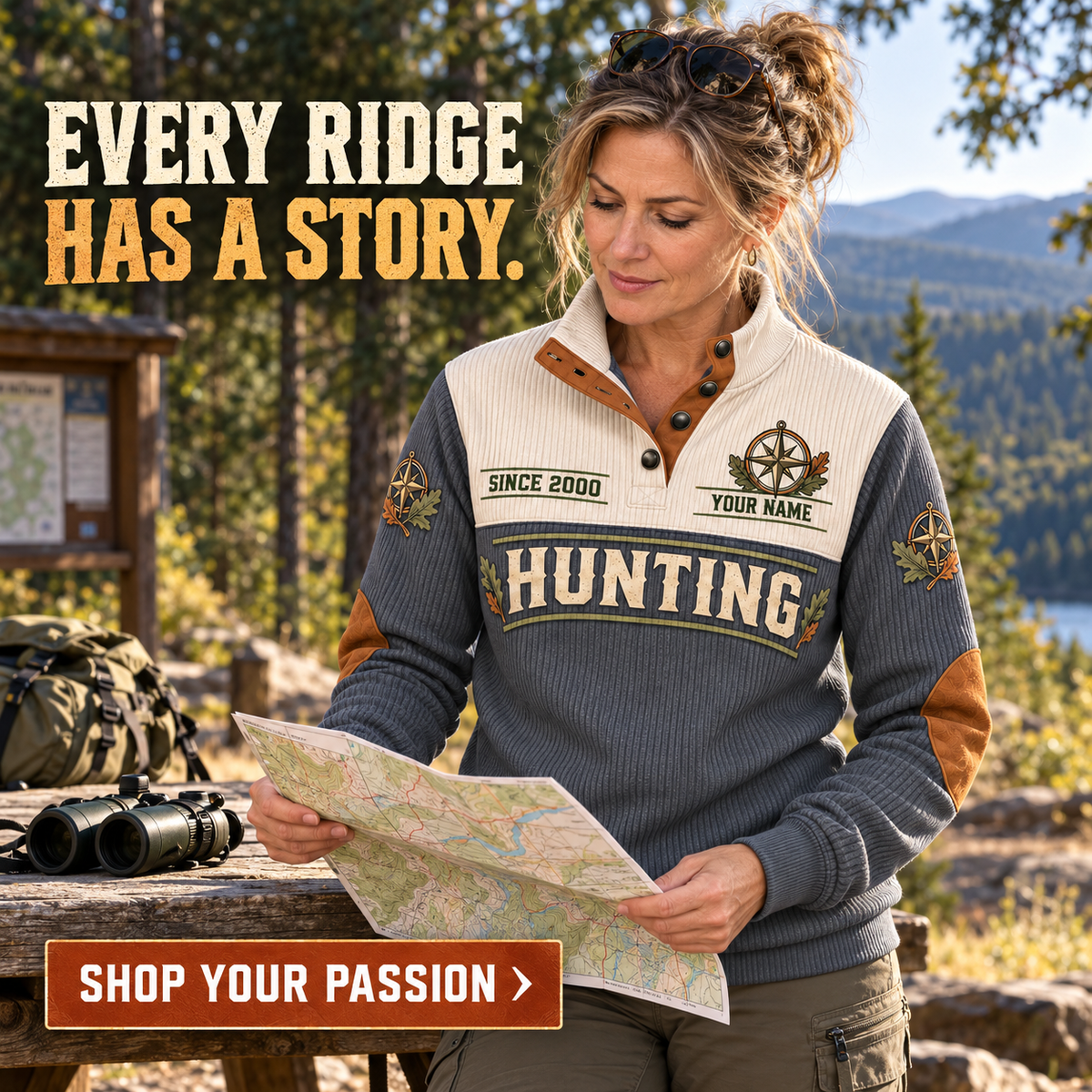 Know the Land | Hunting Personalized Sports Sweatshirt lifestyle mockup in Grey
