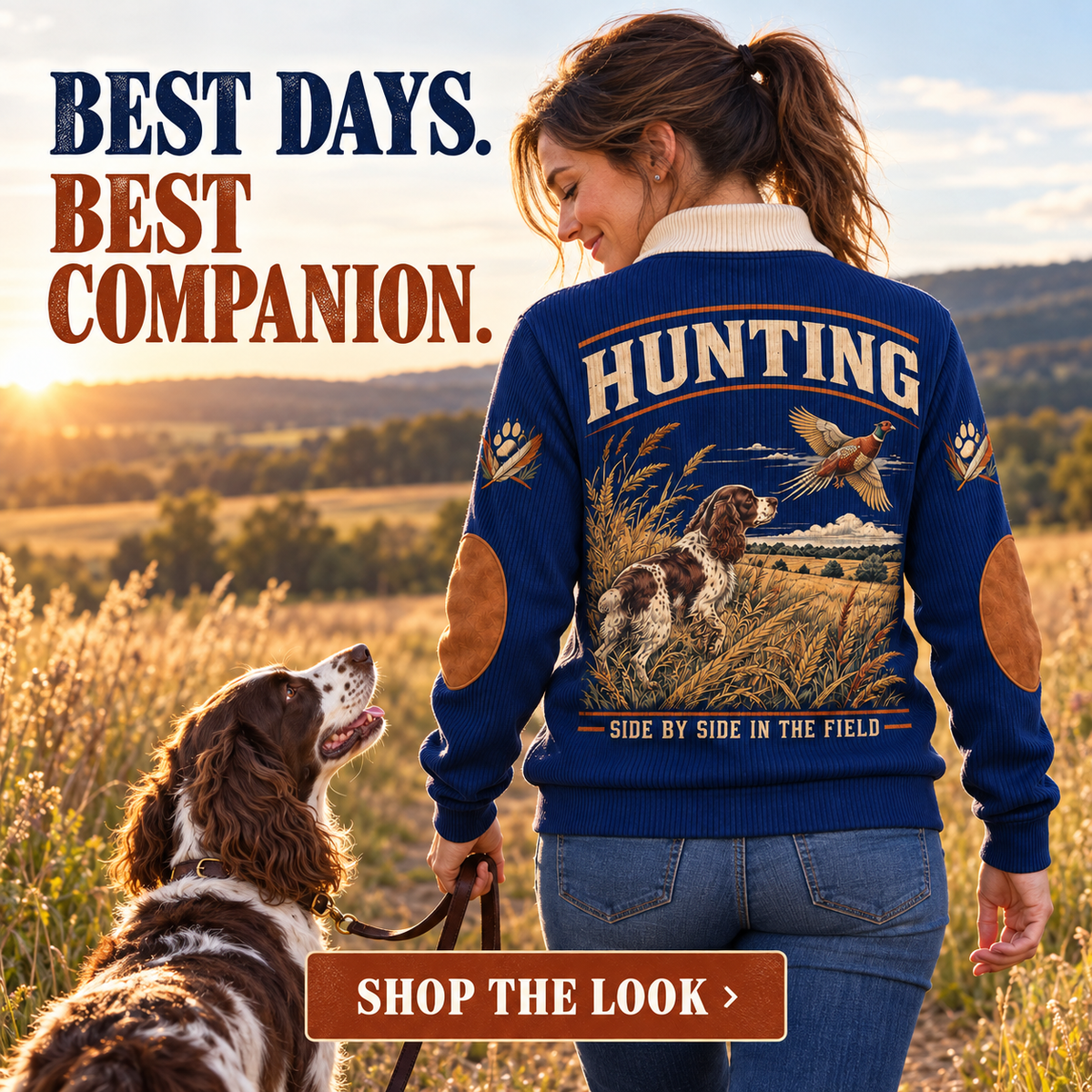 Side by Side in the Field | Hunting Personalized Sports Sweatshirt lifestyle mockup in Navy