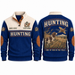 Navy Sports Sweatshirt — Hunting dog in tall golden grass watching a pheasant fly above an open field.