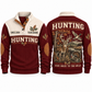 Jujube Red Sports Sweatshirt — Deer, flying mallard and wild turkey sharing a woodland-and-wetland landscape.