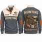 Grey Sports Sweatshirt — Adult-size and smaller outdoor boots beside an enamel mug, autumn oak branches and a forest lake.