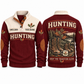 Jujube Red Sports Sweatshirt — Adult-size and smaller outdoor boots beside an enamel mug, autumn oak branches and a forest lake.