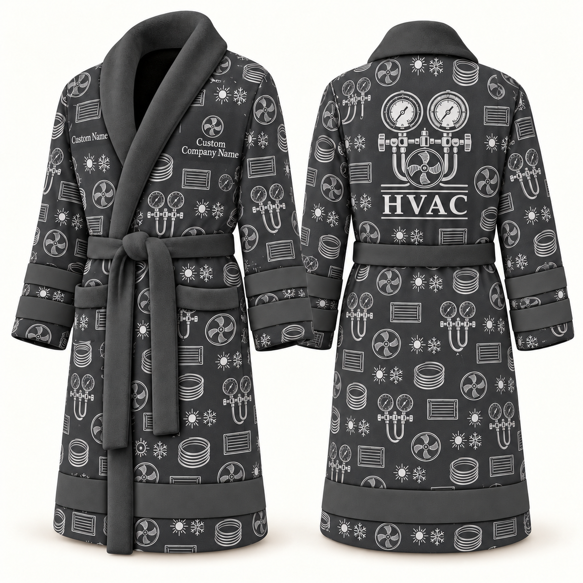 Personalized HVAC Bathrobe slate front and back