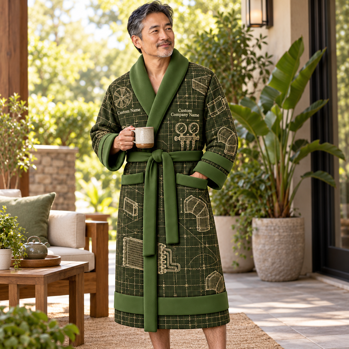 Personalized HVAC Bathrobe - Blueprint Workshop lifestyle view