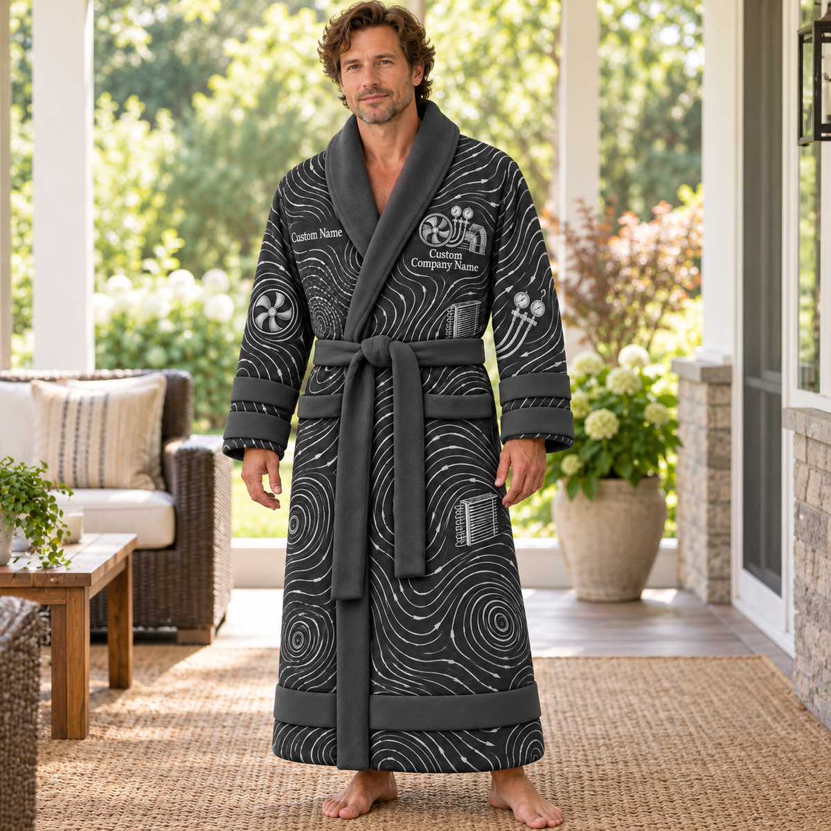 Personalized HVAC Bathrobe - Contour Lines lifestyle view