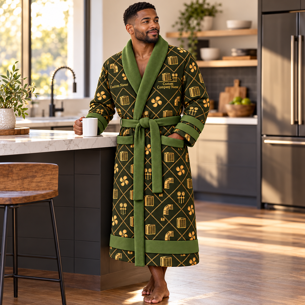Personalized HVAC Bathrobe - Diamond Emblems lifestyle view