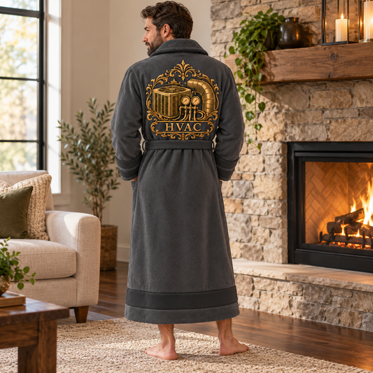 Personalized HVAC Bathrobe - Heritage Crest lifestyle view