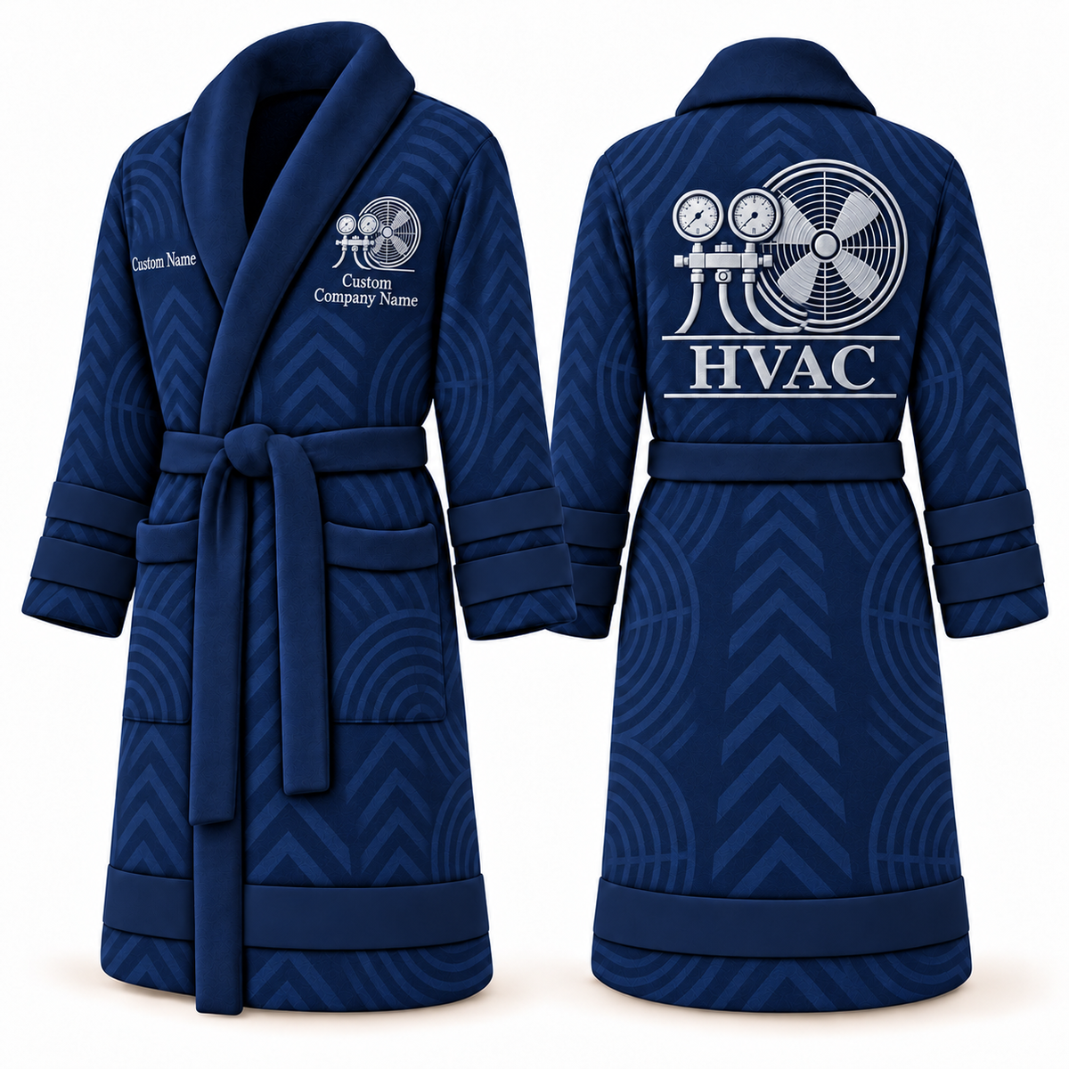 Personalized HVAC Bathrobe - Signature Silhouette blue front and back view