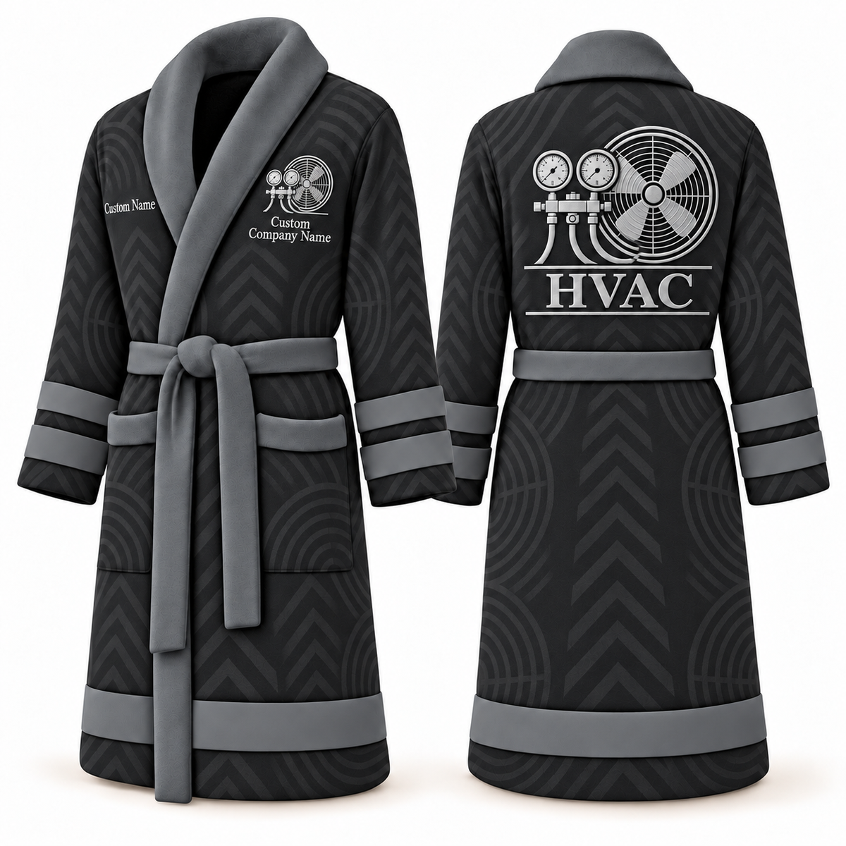 Personalized HVAC Bathrobe - Signature Silhouette slate front and back view