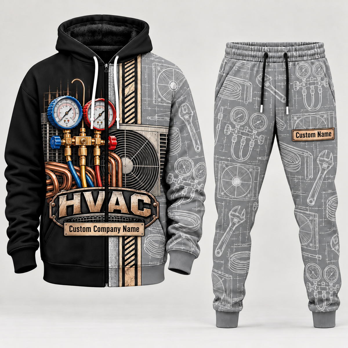 hvac full-zip hoodie and matching joggers - lightgray catalog view