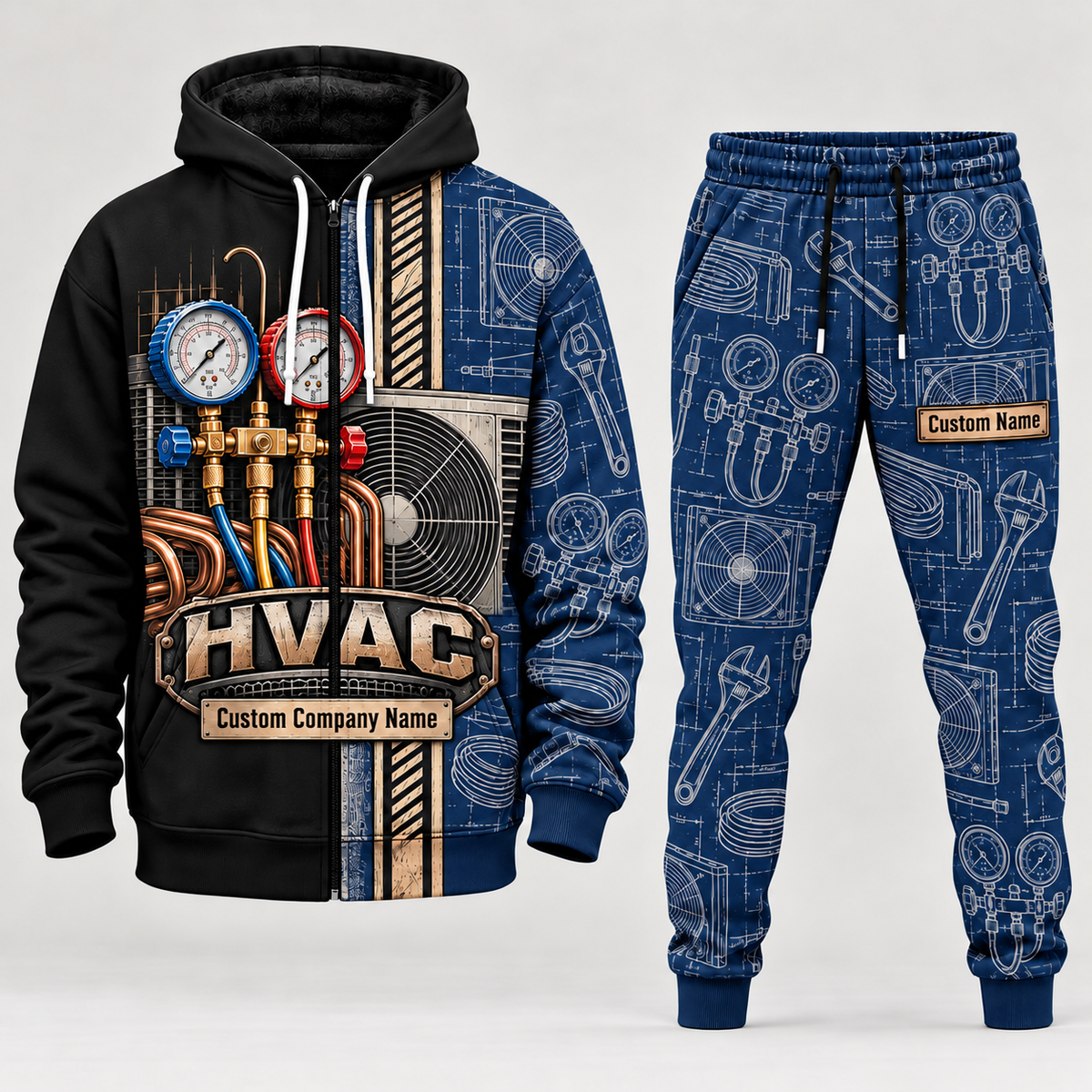 hvac full-zip hoodie and matching joggers - navy catalog view