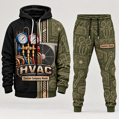 hvac full-zip hoodie and matching joggers - olive catalog view