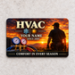 HVAC Aluminum Wallet Card - Sunset Workday front on a subtle tabletop.
