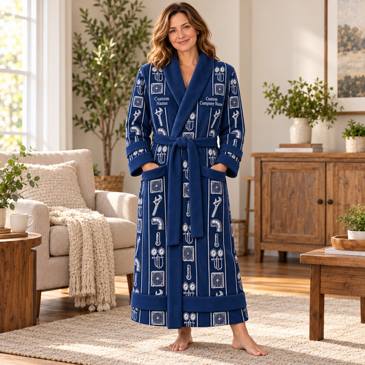 Personalized HVAC Bathrobe - Workbench Stripes lifestyle view