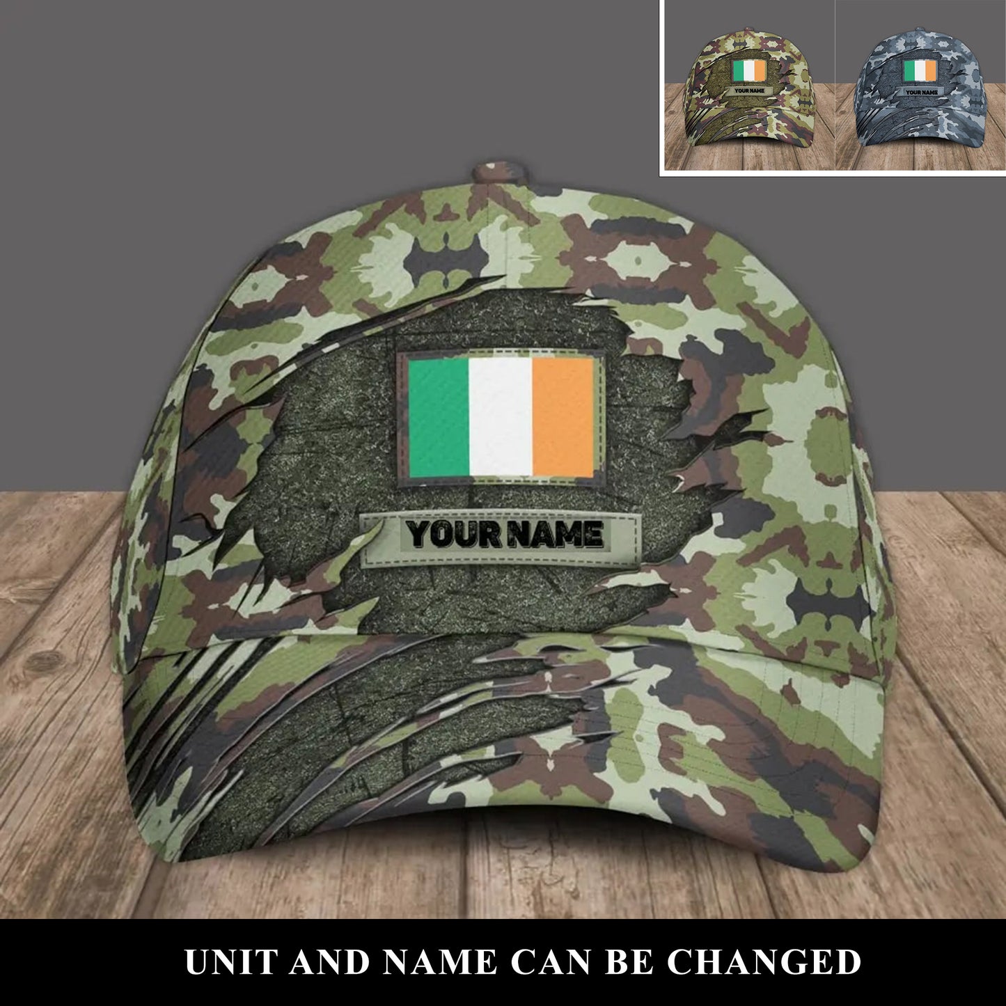 Personalized Name Ireland Soldier/Veterans Camo Baseball Cap - 16841952 - D04