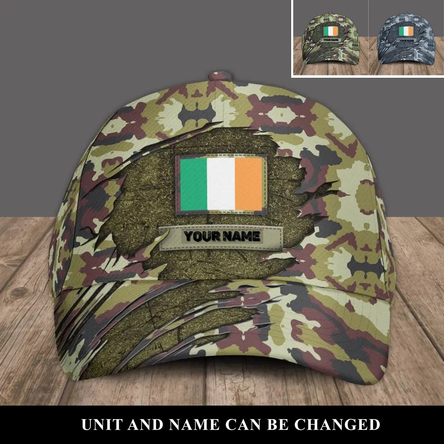 Personalized Name Ireland Soldier/Veterans Camo Baseball Cap - 16841952 - D04