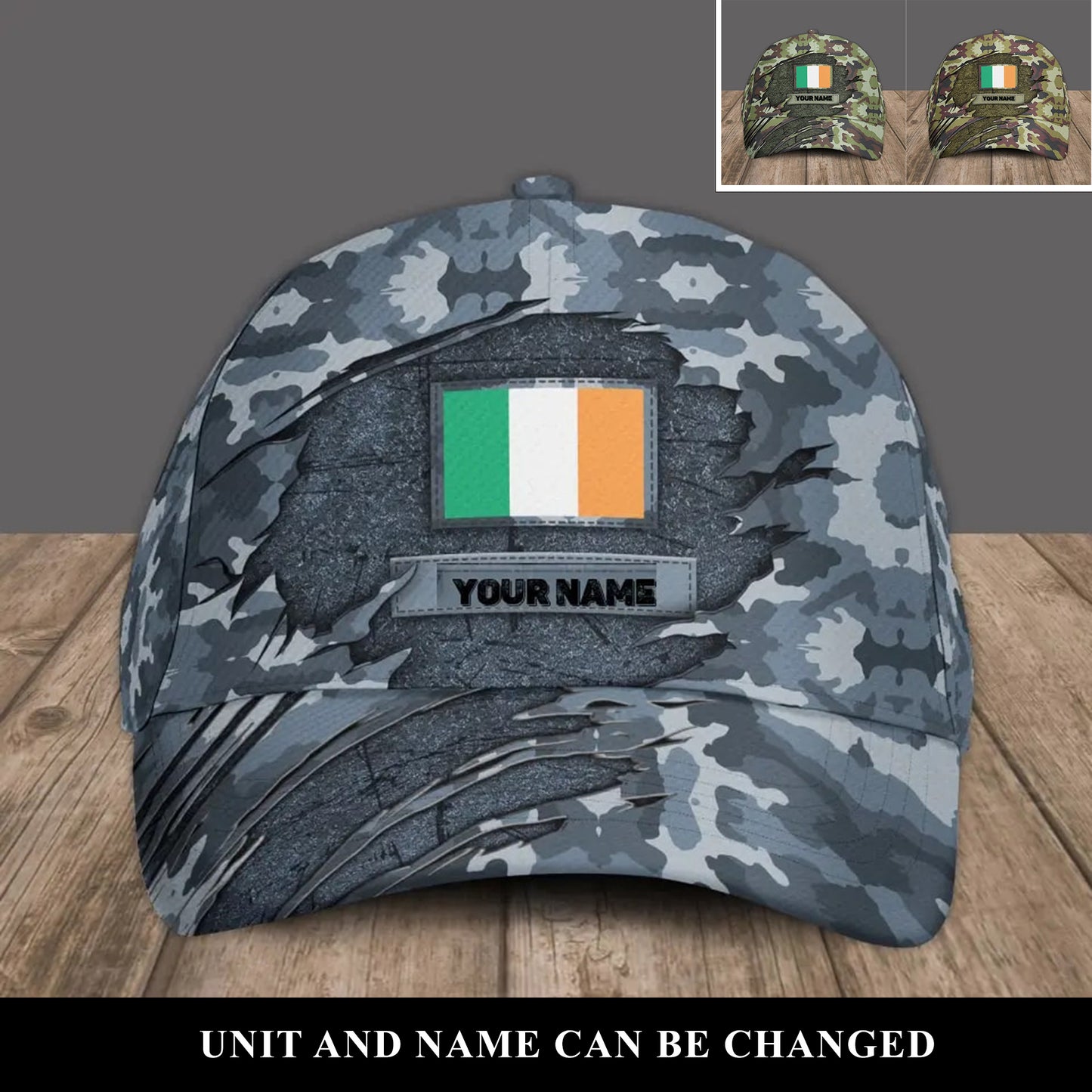 Personalized Name Ireland Soldier/Veterans Camo Baseball Cap - 16841952 - D04