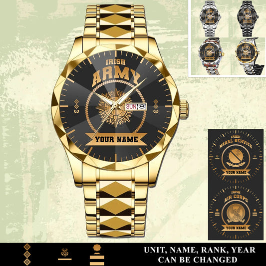 Personalized Ireland Soldier/ Veteran With Rank And Name Gentleman Crystal Metal Watch - 17442432