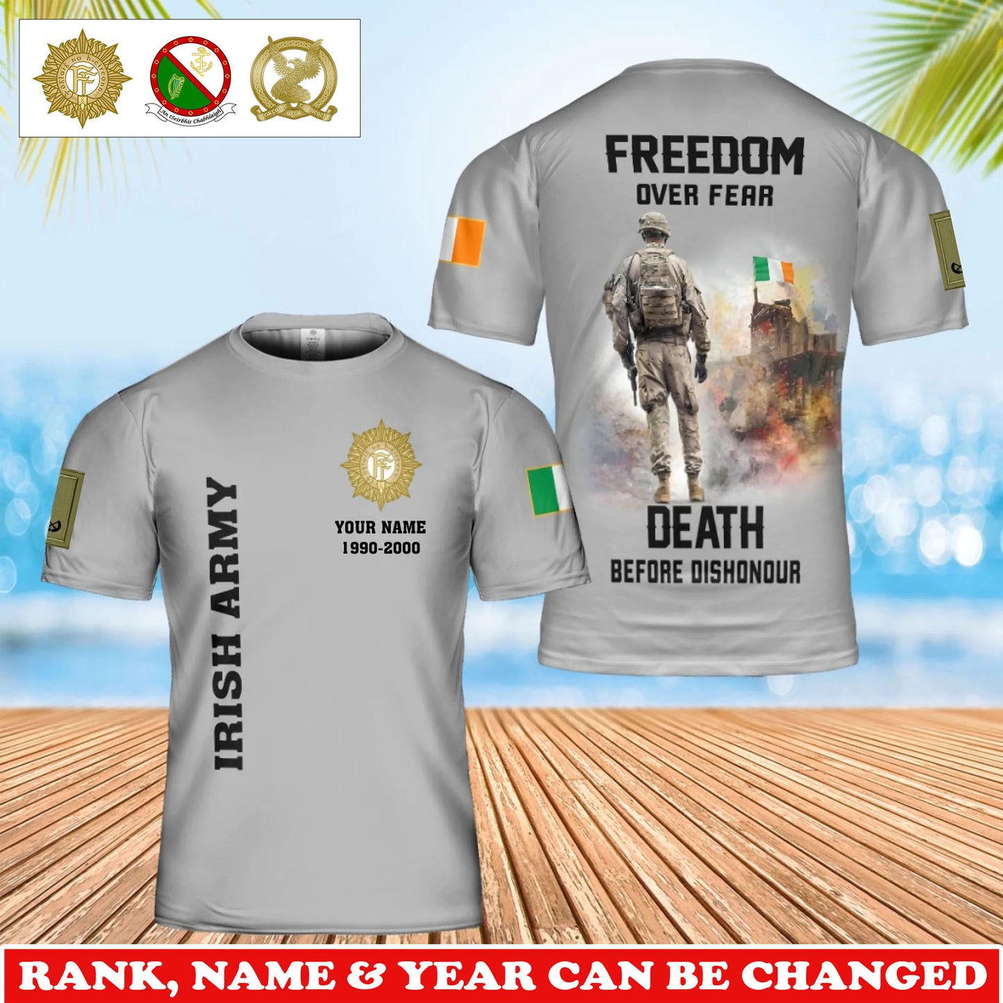 Personalized Ireland Soldier/Veteran Camo with Rank, Name and Year T-Shirt All Over Printed - 17733600