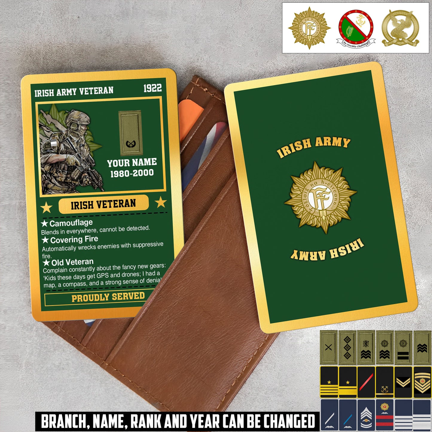 Personalized Ireland Soldier/ Veteran With Rank, Name And Year Aluminum Wallet Card - 17508096