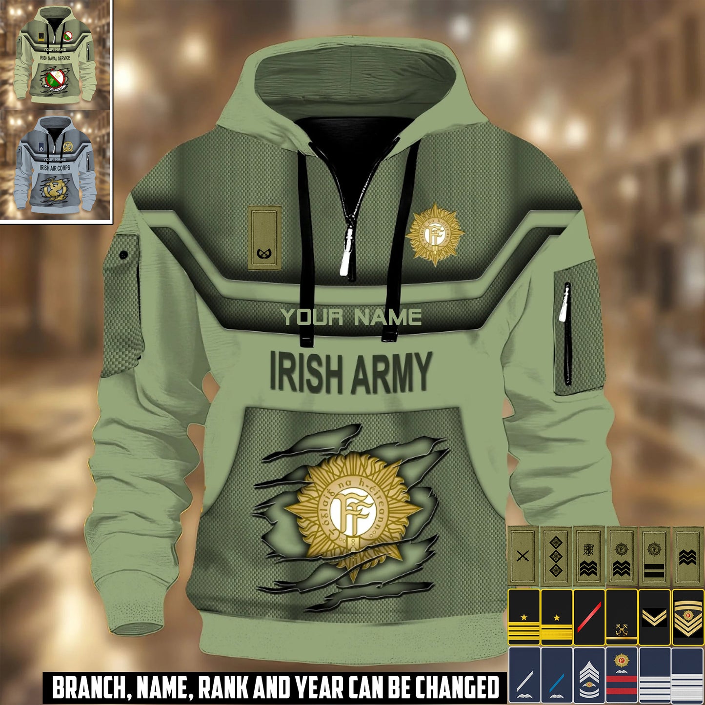 Personalized Ireland Soldier/ Veteran With Rank And Name 3D Half-zip Hoodie - 17504640