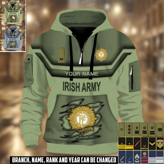 Personalized Ireland Soldier/ Veteran With Rank And Name 3D Half-zip Hoodie - 17504640