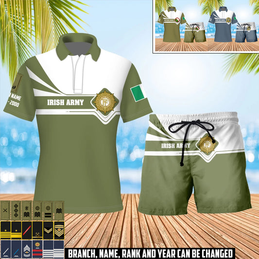 Personalized Ireland Soldier/Veteran with Rank, Year And Name Combo Polo + Short - 17462304