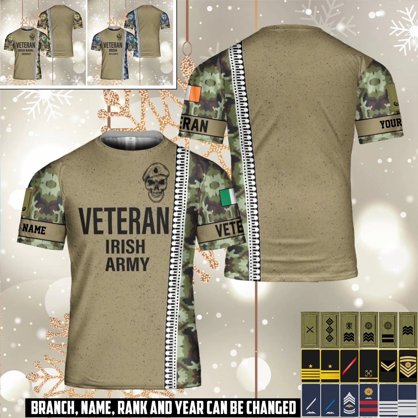 Personalized Ireland Soldier/Veteran Camo with Name and Rank T-Shirt All Over Printed - 17526240
