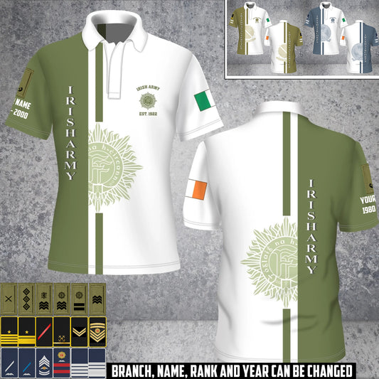 Personalized Ireland Soldier/Veteran Camo with Rank, Name And Year POLO All Over Printed - 17466624