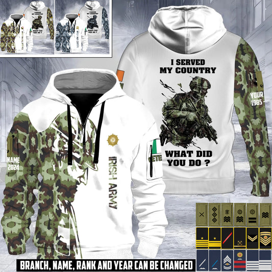 Personalized Ireland Soldier/ Veteran With Rank, Name And Year 3D Half-zip Hoodie - 17520192