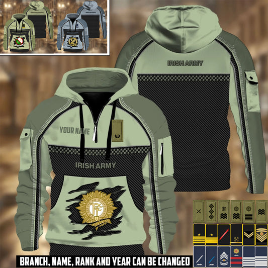 Personalized Ireland Soldier/ Veteran With Rank And Name 3D Half-zip Hoodie - 17506368