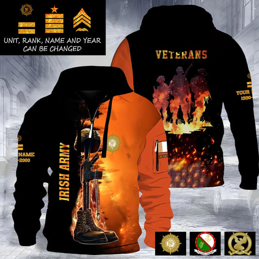 Personalized Ireland Soldier/ Veteran With Rank, Year And Name 3D Half-zip Hoodie - 17509824