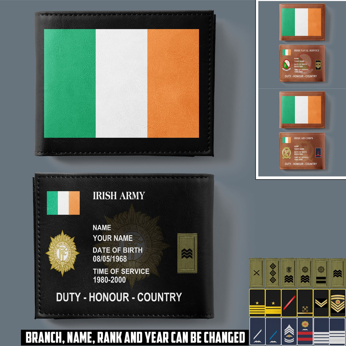 Personalized Ireland Soldier/ Veteran With Rank, Name And Year Leather Wallet - 17525376