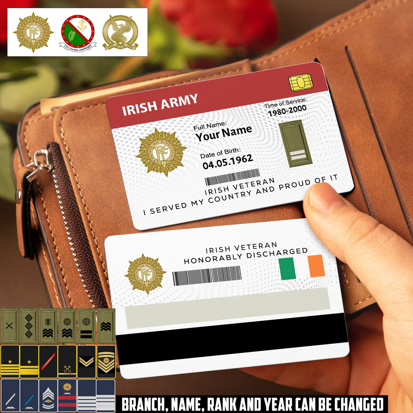 Personalized Ireland Soldier/ Veteran With Rank, Name And Year Aluminum Wallet Card - 17502912