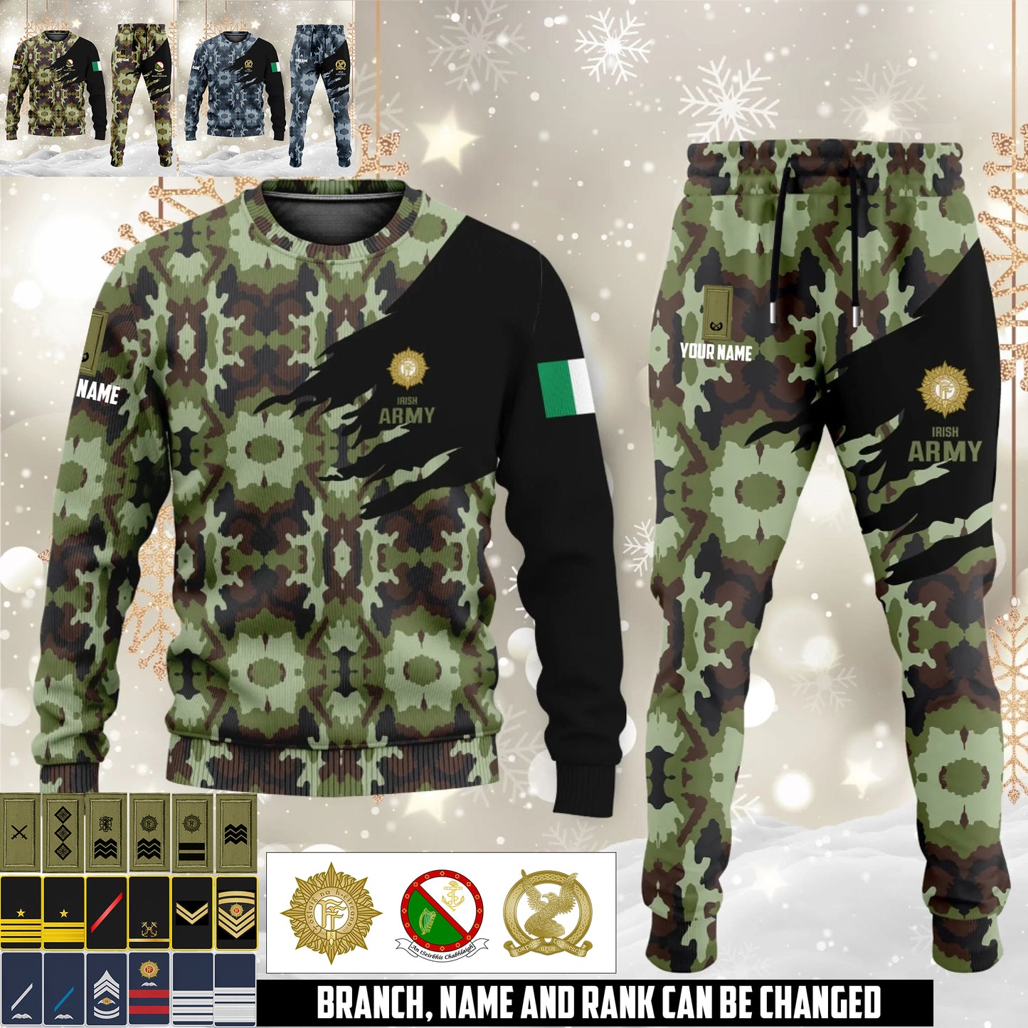 Irish camouflage Sweater + Jogger – Personalized with Name & Rank - 17474400