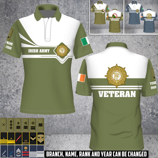 Personalized Ireland Soldier/Veteran Camo with Rank, Name And Year POLO All Over Printed - 17462304