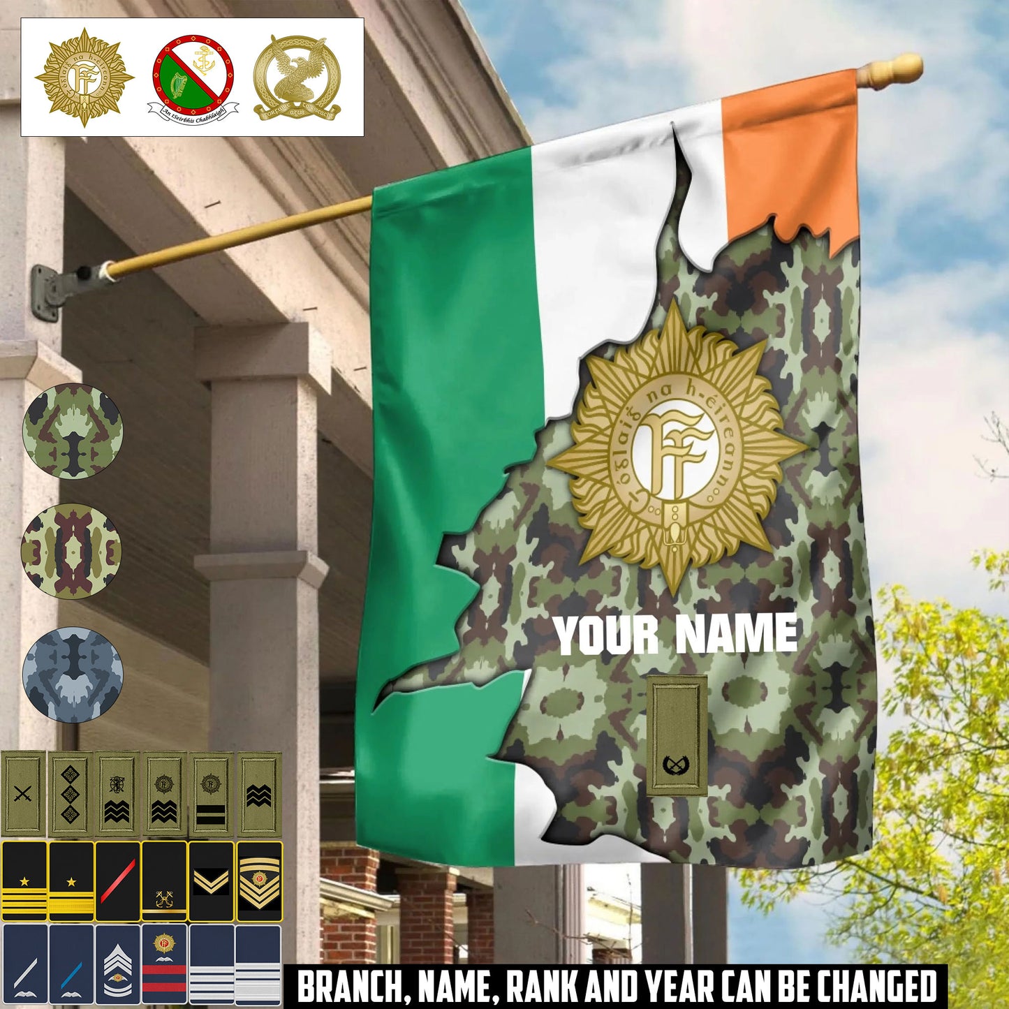 Personalized Ireland Solider/ Veteran Camo With Name & Rank House Flag 3D Printed - 1759536002