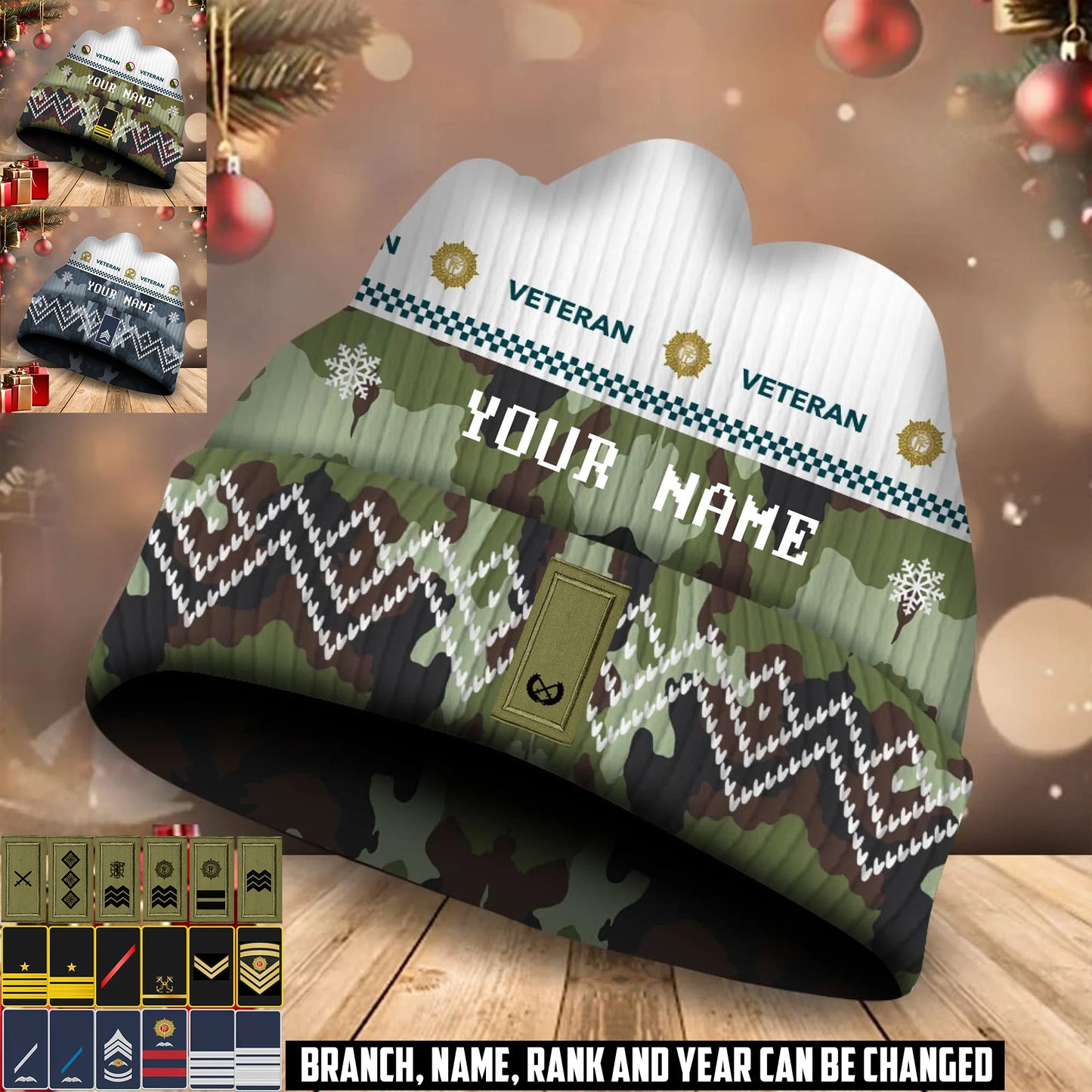 Personalized Ireland Soldier/Veteran Camo with Rank And Name Beanie Hat - 17590176