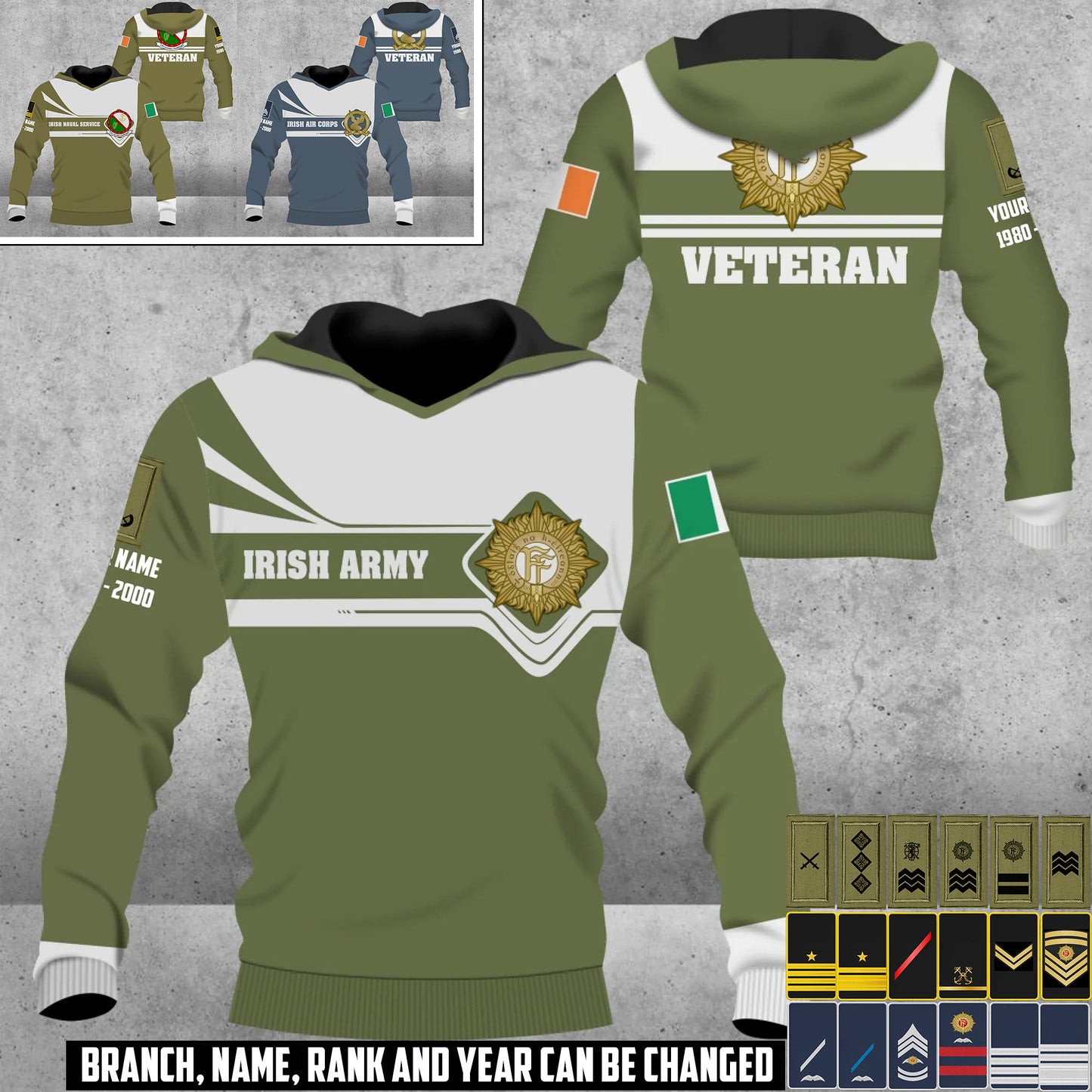 Personalized Ireland Soldier/Veteran with Rank, Year And Name Hoodie All Over Printed - 17462304