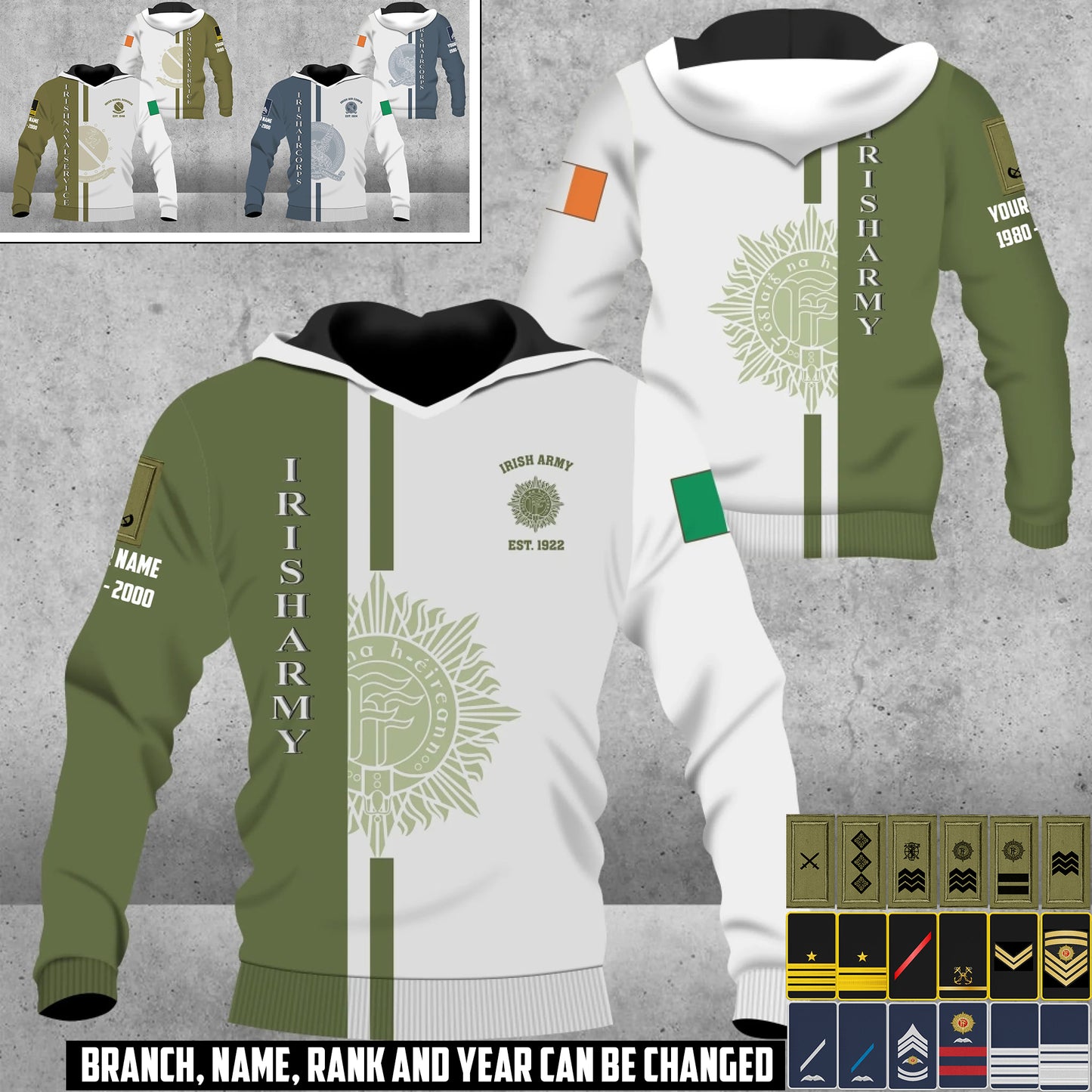 Personalized Ireland Soldier/Veteran with Rank, Year And Name Hoodie All Over Printed - 17466624