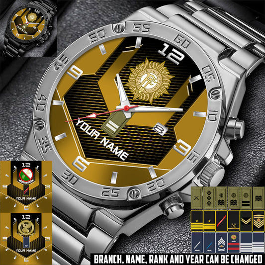 Personalized Ireland Soldier/ Veteran With Name And Rank Gentleman Stainless Steel Watch - 17485632