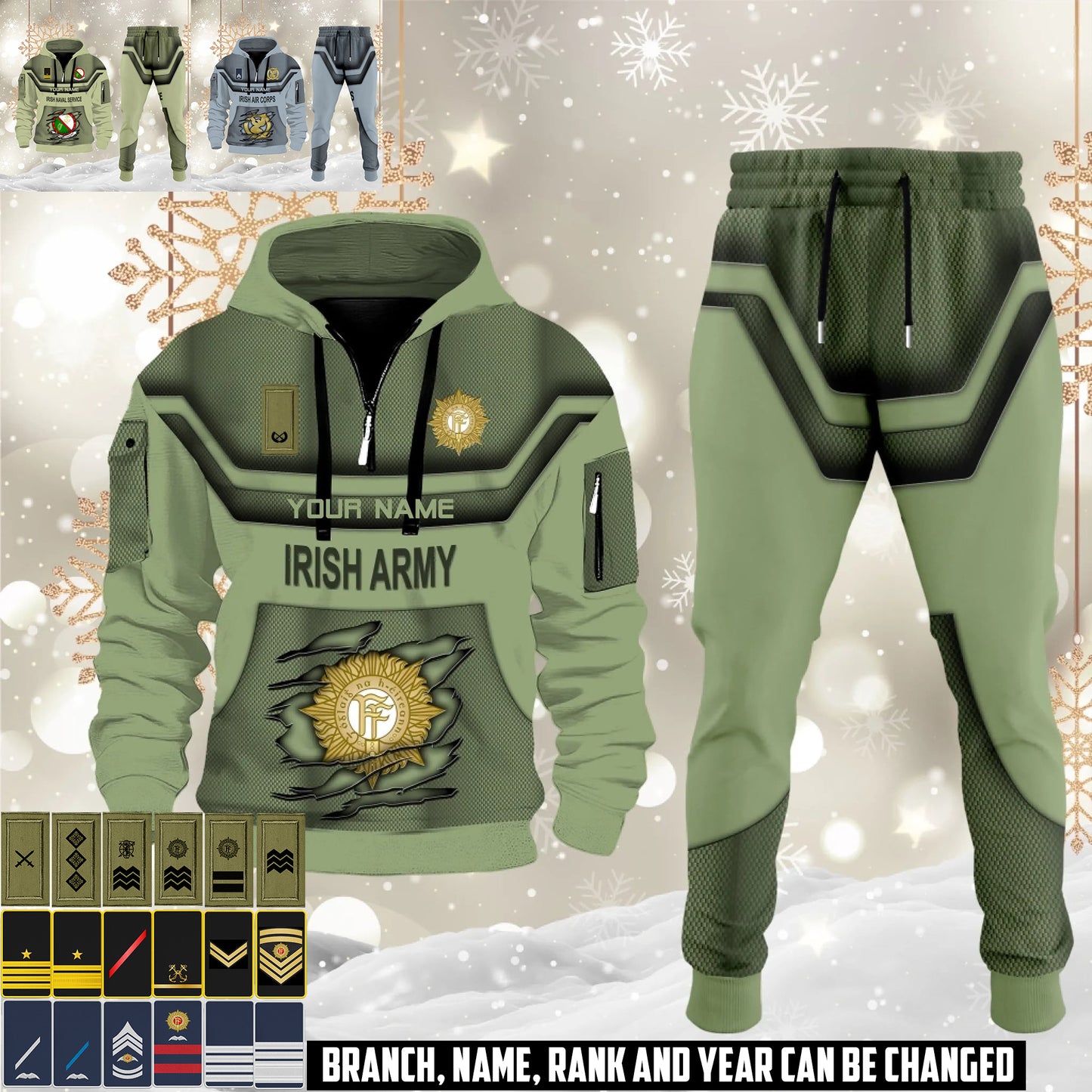 Irish 3D Half Zip Hoodie + Jogger Combo – Personalized with Name & Rank - 17504640