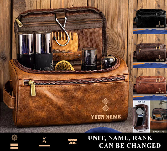 Personalized Ireland Soldier/ Veteran With Name And Rank Leather Toiletry Bag - 17555616