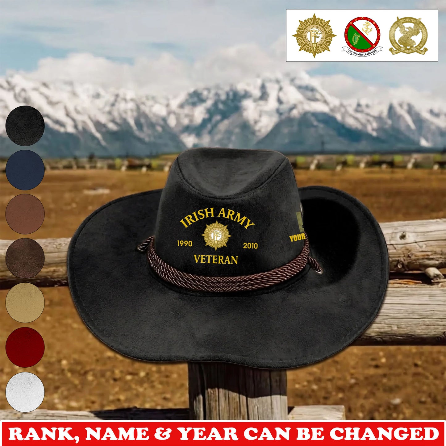 Personalized Ireland Soldier/ Veteran With Rank, Name and Year Cowboy Hat - 17752608