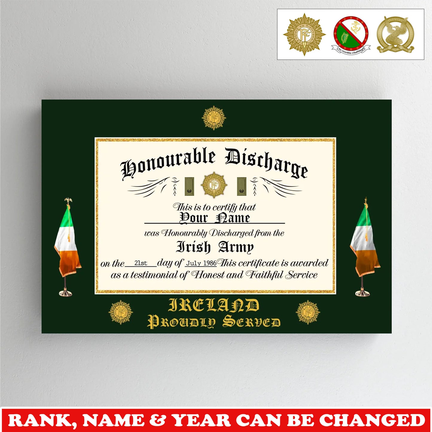 Personalized Ireland Soldier/Veteran with Rank, Name & Year Canvas - 17739648