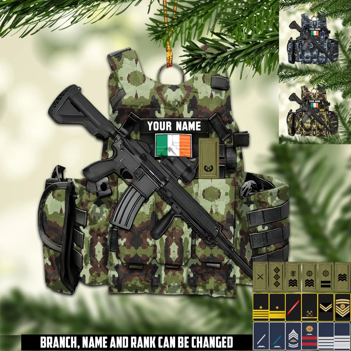 Irish Army Vest Decoration – Personalized with Name & Rank – Camouflage - 17577216