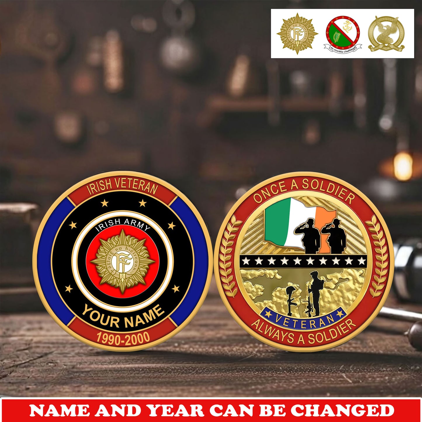 Personalized Ireland Veteran/ Soldier With Name And Year Challenge Coin - 17742240