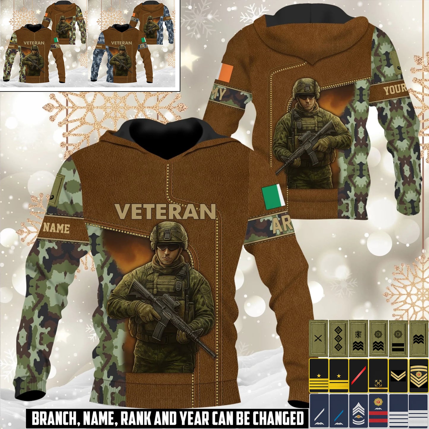 Personalized Ireland Soldier/Veteran Camo with Name and Rank Hoodie All Over Printed - 17527968